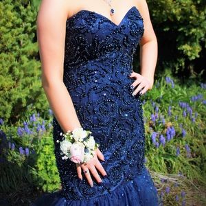 Mori Lee Navy Mermaid Prom Dress